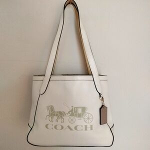 Coach Tote 27 Horse and Carriage Chalk/Vanilla Cream Gold Hardware